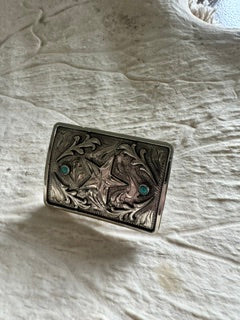 Hand engraved Scarf Slide Single Star with Turq Stones