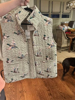 Ida Mae Mallory Ducks Olive Linen Ruby Vest