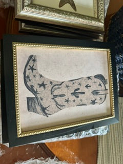 Framed Cowboy Boot black frame gold beads