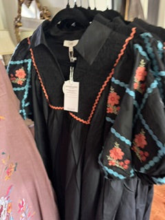 Oddi Black Dress with smocking and embroidery