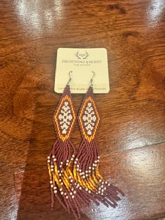 Rust tan white diamond fring earrings