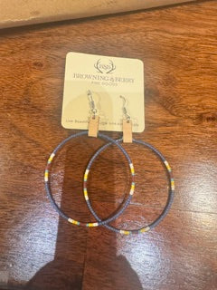 2" hoops with blue seed beads
