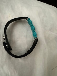 Paige Wallace Round Turq Blue Stones/Leather Bracelet