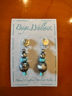Paige Wallace Silver and turq drop earring Navajo Pearls