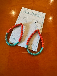 Paige Wallace Coral and turq hoop earrings with SS