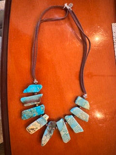 Paige Wallace Suede Turq Fan Stoned Necklace