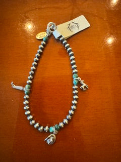 Paige Wallace Navajo Pearls Silver Charm Bracelet