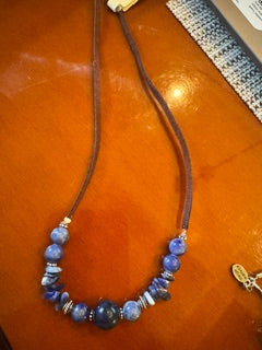 Paige Wallace Suede necklace with navy stones SS