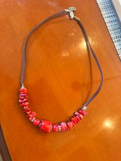 Paige Wallace Suede necklace with Coral & SS