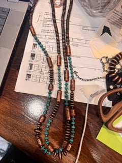 Copper/Silver Copper/Turq Navajo pearls with Embleshment
