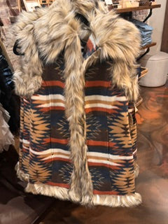 Navy Striped Vest with Fur TP
