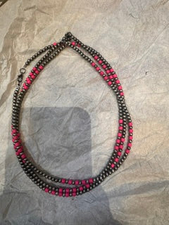 Silver & Hot Pink Navajo pearl necklace costume