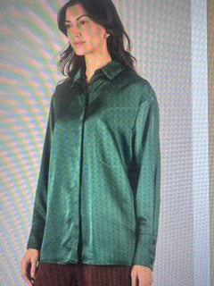 Emerald Satin Placket Button Up Shirt
