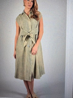 Green Mineral Wash Front Tie Dress