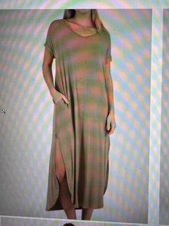 Sage Green V-Neck SS Maxi Dress