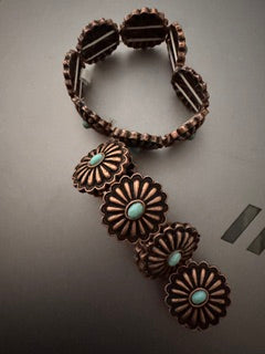 Copper Concho bracelet with turq stone