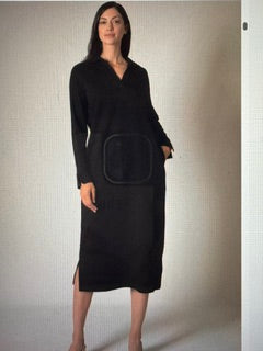 P.Cill Long Sleeve Collard butter modal long dress Black