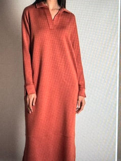 P.Cill Long Sleeve Collard butter modal long dress Dusty Rose