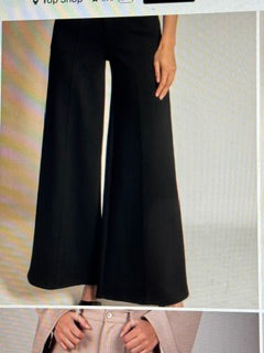 Black Solid Satin Wide Leg Pants