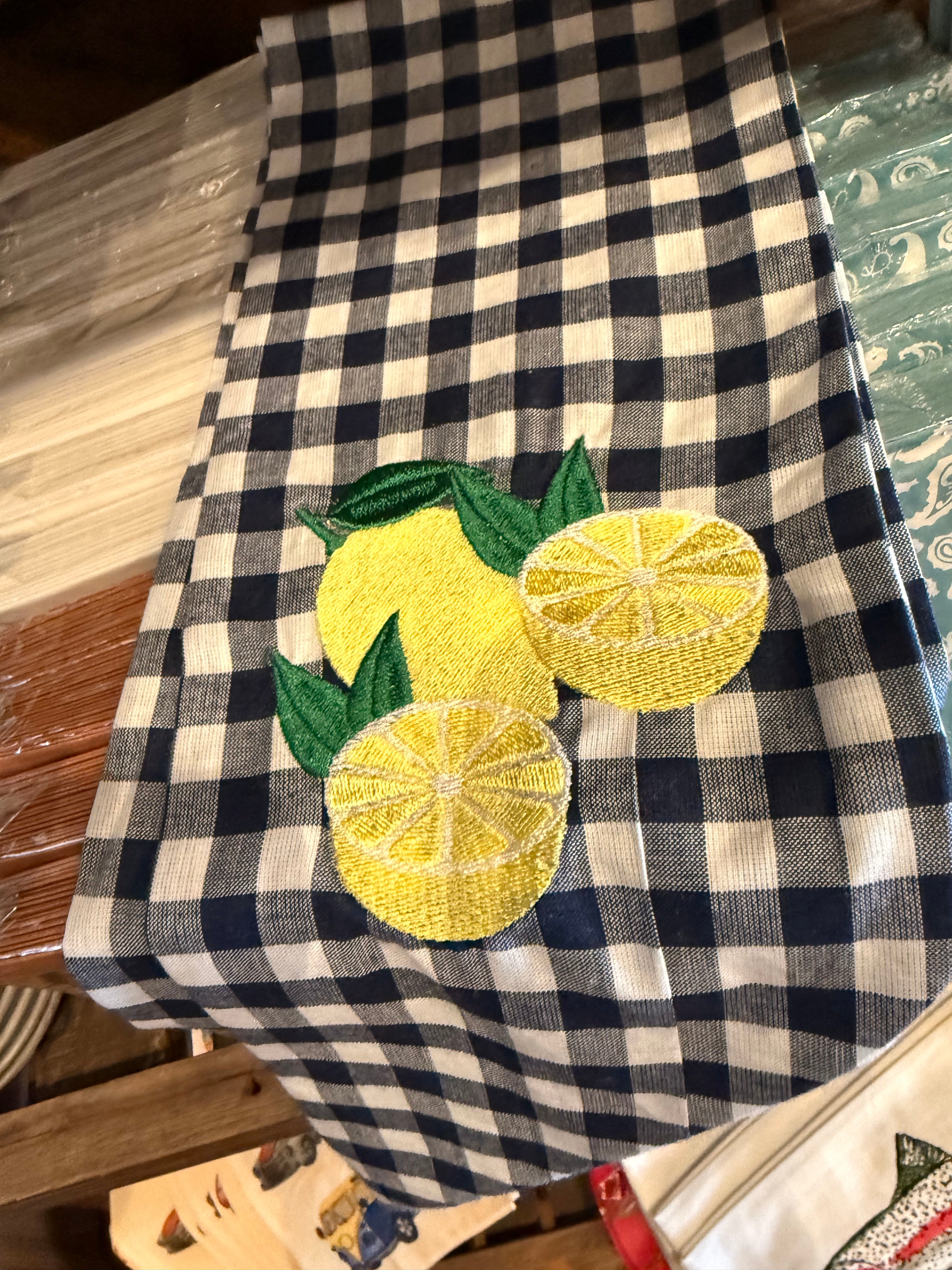 Blue and White Checked Lemon Wreath Sash