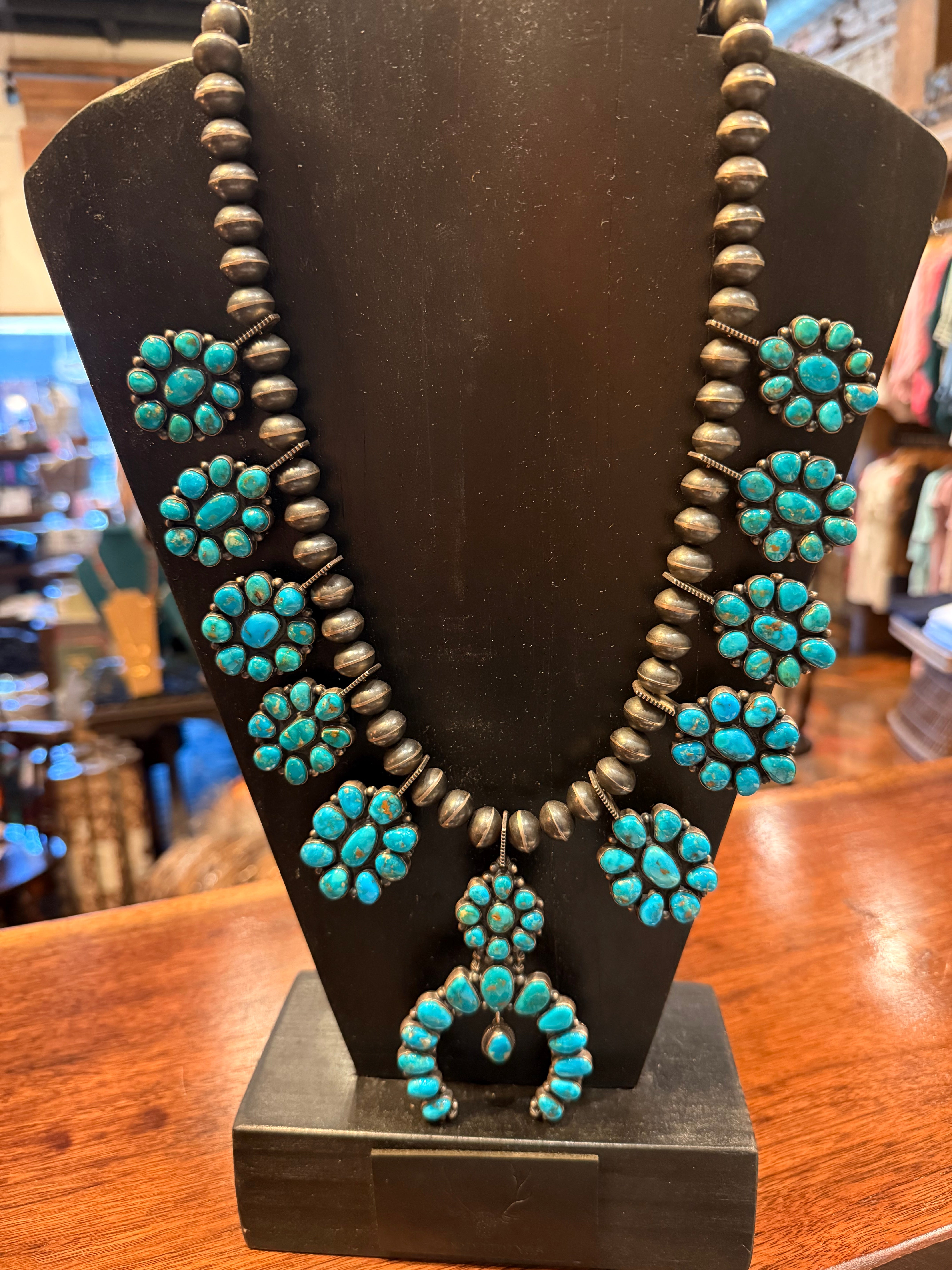 Vintage Navajo Sterling Silver Squash Blossom Necklace by Andy Cadman
