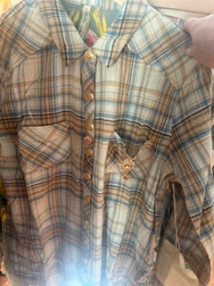 Western Babe Ivory/Gold Plaid Button Down Shirt
