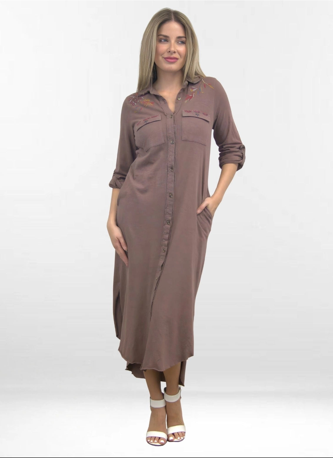 Coco Embroidered Button Front Dress