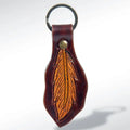 Handcrafted Leather Keyring with Tooled Feather