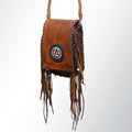 Handcrafted Leather Messenger Bag - Beaded Medallion & Fringe with Braided Strap