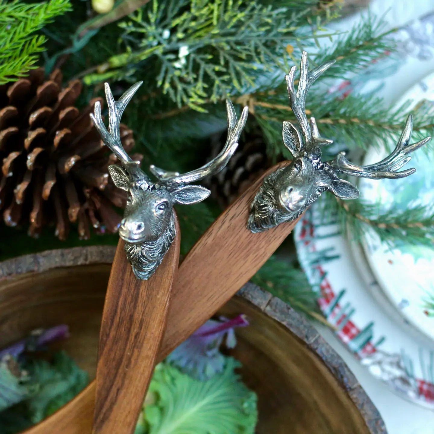 Elk Head Wood Salad Servers