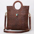 Handwoven Western Leather Tote Bag with Turquoise Stone Accent (Amy got one)